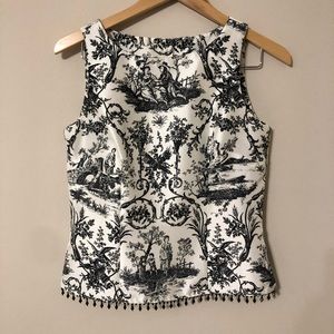 Toile design sleeveless blouse with crystals